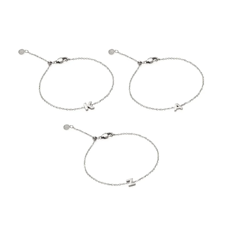 Personalized Bangles for Women-Initial Bracelet Bundle (Silver)