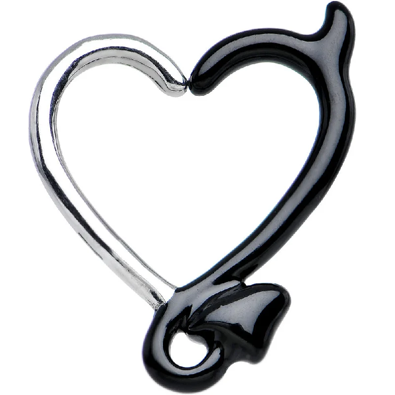Women's Earrings – Elegant Designs for Every Personality--16 Gauge 3/8 Black Devil Heart Closure Daith Cartilage Tragus Earring