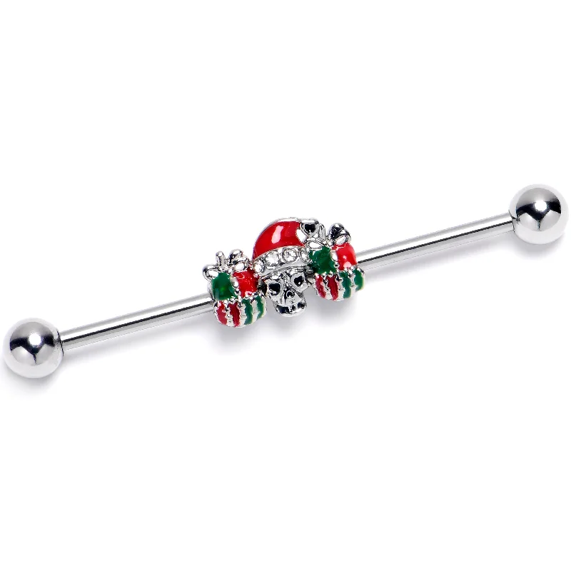 Women's Earrings – Elegant Designs for Every Personality--14 Gauge Clear Gem Santa Hat Skull Gifts Industrial Barbell 38mm