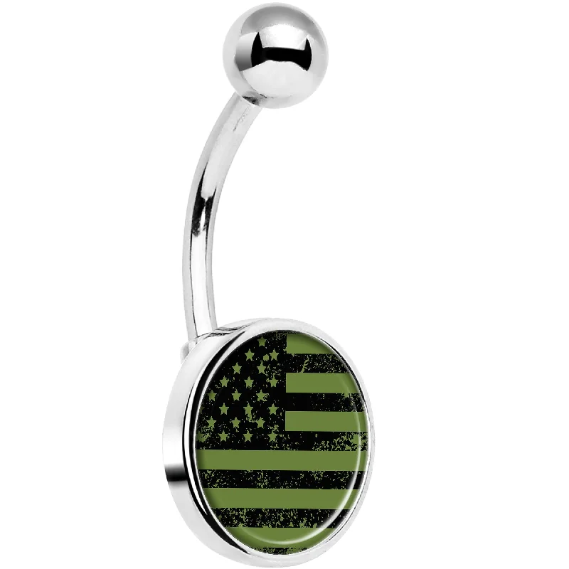 Unique Belly Rings for Creative Fashion -Green American Flag Belly Ring