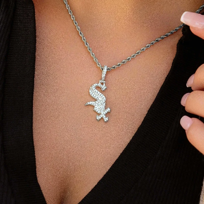 Shop Classic Women's Necklaces & Pendants with a Modern Twist-Chicago White Sox Official MLB Micro Logo Pendant in White Gold Shop Classic Women's Necklaces & Pendants with a Modern Twist-Chicago White Sox Official MLB Micro Logo Pendant in White Gold
