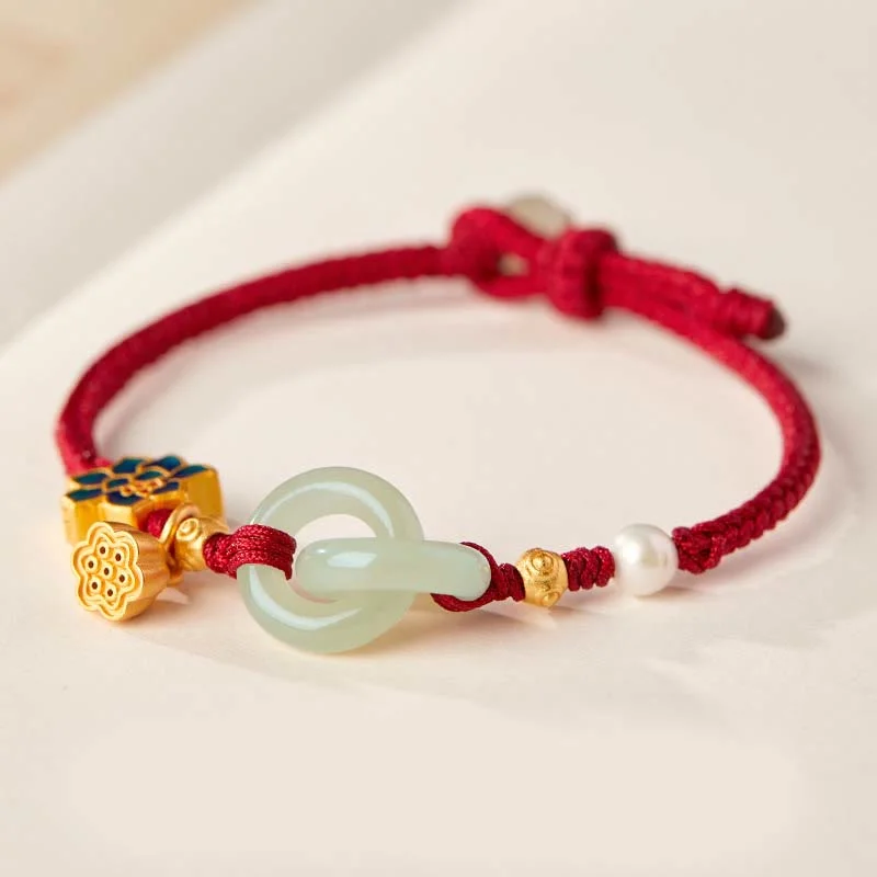 Unique Wooden Bangles for Women-Buddha Stones Hetian Jade Lotus Peace Buckle Braided Rope Fortune Bracelet Unique Wooden Bangles for Women-Buddha Stones Hetian Jade Lotus Peace Buckle Braided Rope Fortune Bracelet