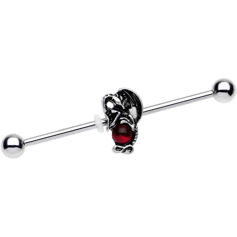 Women's Earrings – Elegant Designs for Every Personality--14 Gauge Red Gem Fire Dragon Industrial Barbell 38mm Women's Earrings – Elegant Designs for Every Personality--14 Gauge Red Gem Fire Dragon Industrial Barbell 38mm