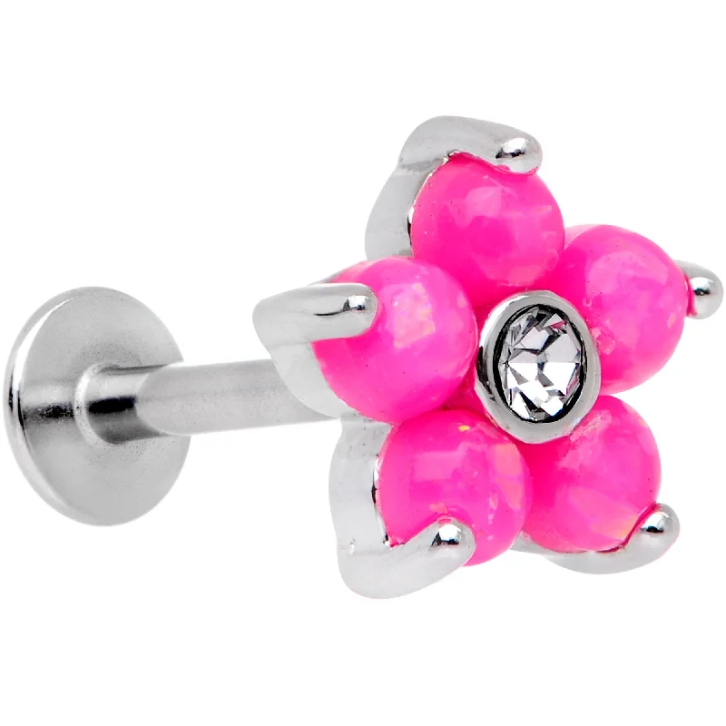 Women's Earrings – Elegant Designs for Every Personality--16 Gauge 5/16 Pink Faux Opal CZ Flower Cartilage Tragus