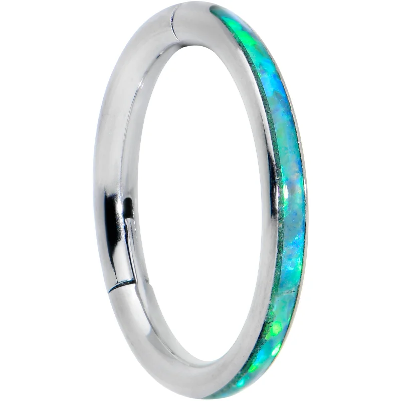 Nose Rings with Sparkling Diamonds -16 Gauge 5/16 Green Synthetic Opal Forward Facing Hinged Segment Ring Nose Rings with Sparkling Diamonds -16 Gauge 5/16 Green Synthetic Opal Forward Facing Hinged Segment Ring