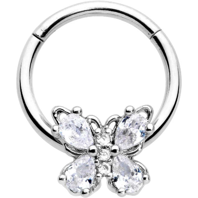 Women's Earrings – Elegant Designs for Every Personality--16 Gauge 3/8 Clear Gem Baroque Beauty Butterfly Hinged Segment Ring Women's Earrings – Elegant Designs for Every Personality--16 Gauge 3/8 Clear Gem Baroque Beauty Butterfly Hinged Segment Ring