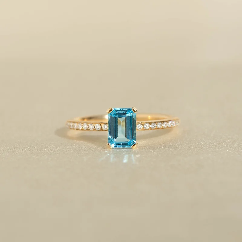 Chic Women's Rings for Fashion-Forward Looks-Baguette Swiss Blue Topaz and Diamond Ring 14k Gold - Safiya Chic Women's Rings for Fashion-Forward Looks-Baguette Swiss Blue Topaz and Diamond Ring 14k Gold - Safiya
