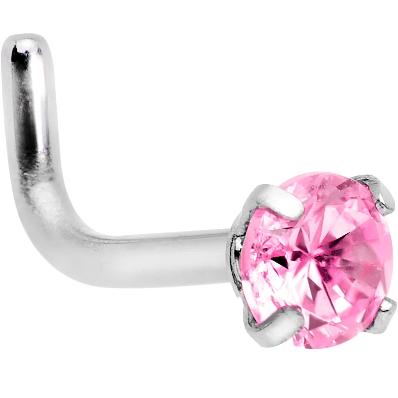 Nose Rings for Timeless Fashion -18 Gauge 1/4 Pink 3mm CZ Gem Steel L-Shape Nose Ring Nose Rings for Timeless Fashion -18 Gauge 1/4 Pink 3mm CZ Gem Steel L-Shape Nose Ring