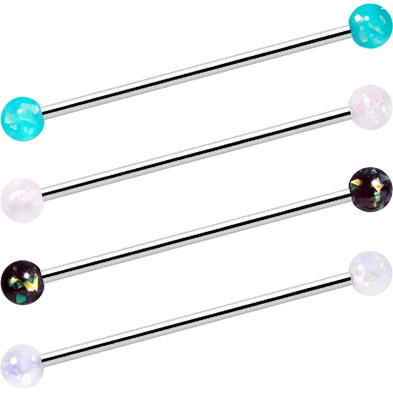 Women's Earrings – Elegant Designs for Every Personality--14 Gauge Green Aurora Black Faux Opal Pack Industrial Barbell Set of 4 Women's Earrings – Elegant Designs for Every Personality--14 Gauge Green Aurora Black Faux Opal Pack Industrial Barbell Set of 4