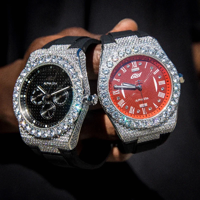 Elegant Wrist Watches for Men-42MM Iced Alpha Era® 316 w/ Rubber Strap
