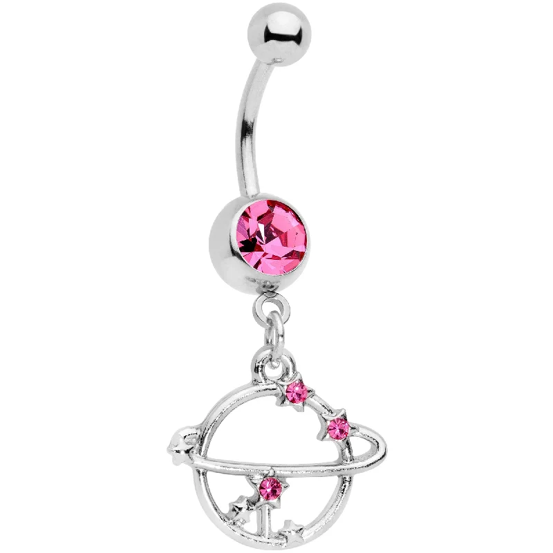 Belly Rings with Bold and Unique Stones -Pink Gem Saturn Among The Stars Dangle Belly Ring Belly Rings with Bold and Unique Stones -Pink Gem Saturn Among The Stars Dangle Belly Ring