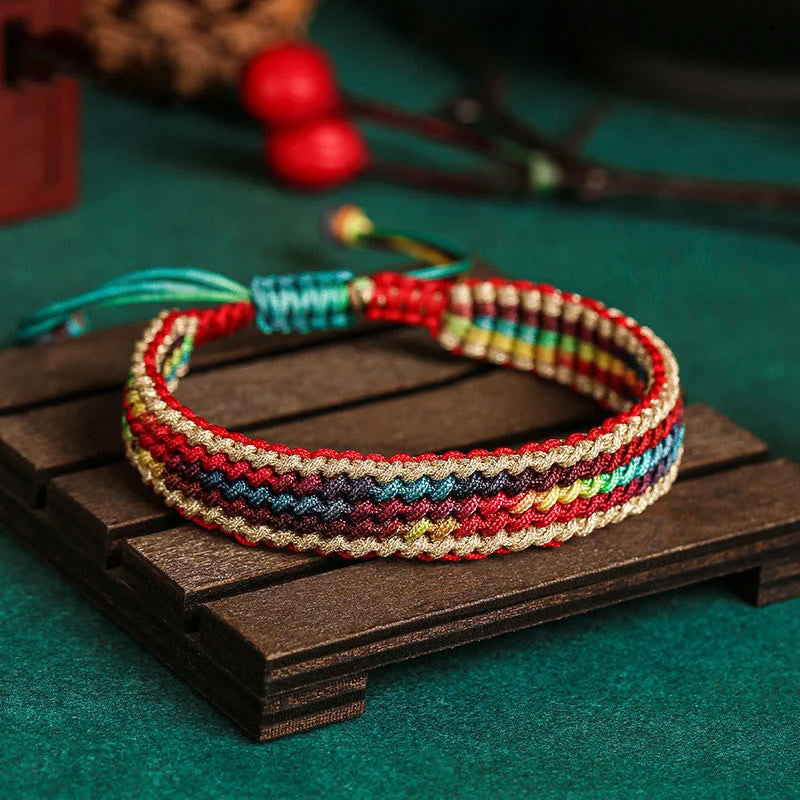 Men's Braided Leather Bracelets-Buddha Stones Tibet Handmade Rainbow Multicolored Protection Braided String Bracelet Men's Braided Leather Bracelets-Buddha Stones Tibet Handmade Rainbow Multicolored Protection Braided String Bracelet