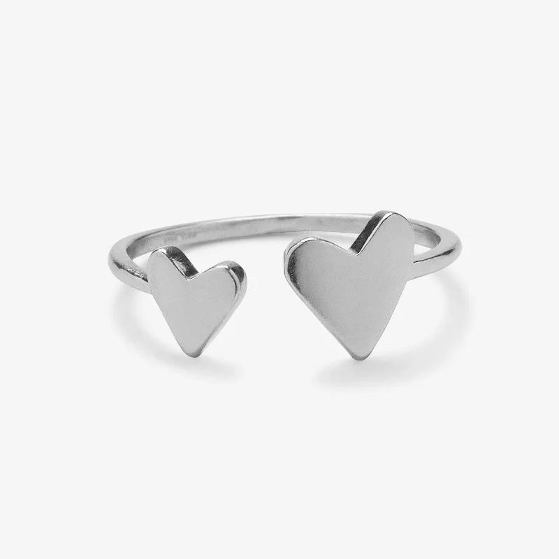 Chic Women's Rings for Fashion-Forward Looks-Two Hearts Open Ring