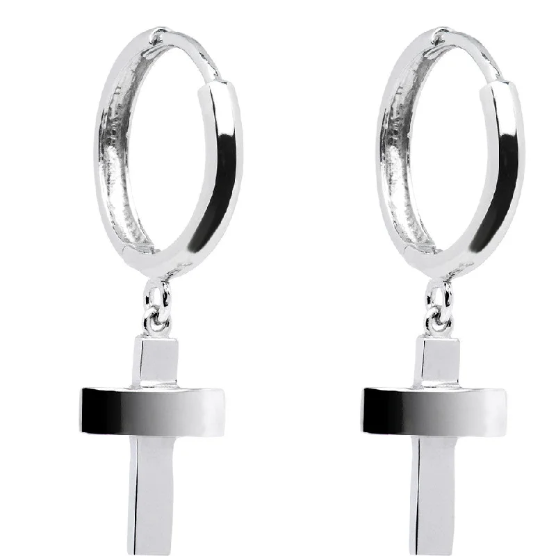 Women's Earrings – Elegant Designs for Every Personality--14kt White Gold Cross Huggy Earrings