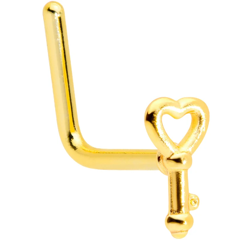 Unique Nose Rings for Women -22 Gauge 5/16 Gold Tone Key to Your Heart L Shaped Nose Ring Unique Nose Rings for Women -22 Gauge 5/16 Gold Tone Key to Your Heart L Shaped Nose Ring