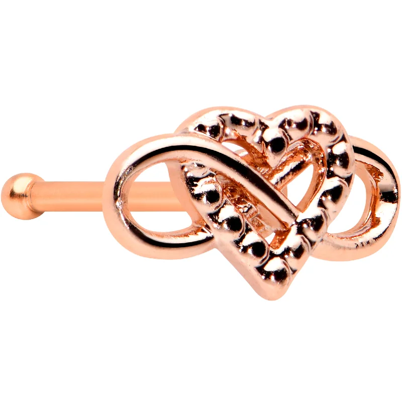 Black Nose Rings -20 Gauge 1/4 Rose Gold Tone Textured Infinity Heart Nose Bone