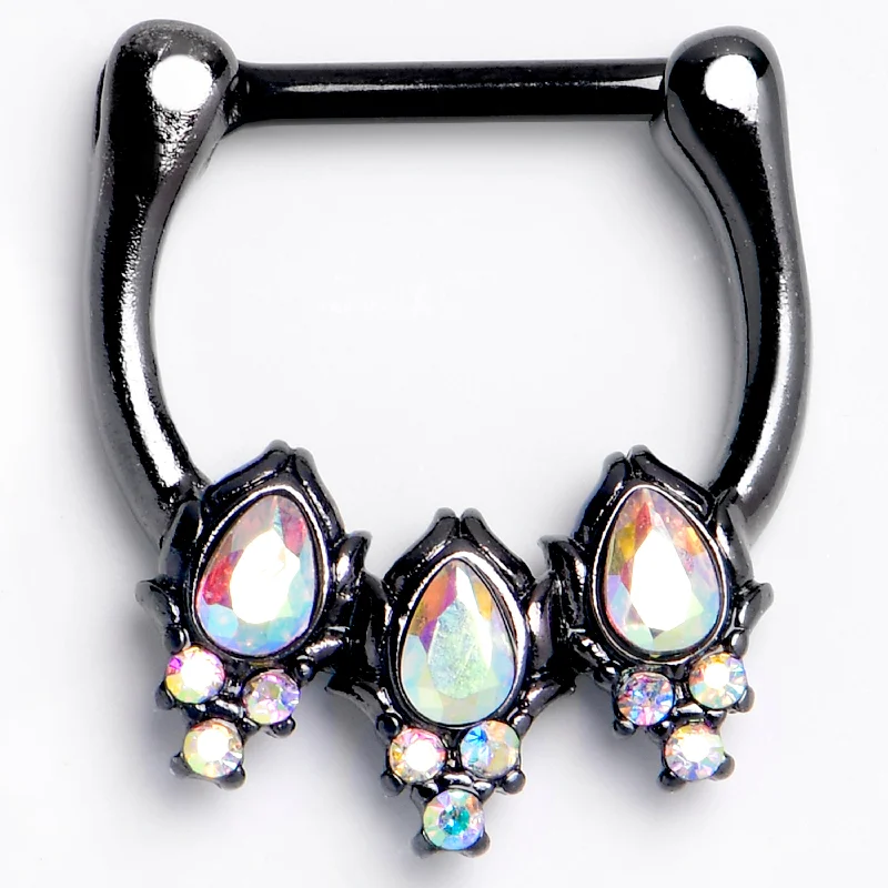 Women's Earrings – Elegant Designs for Every Personality--16 Gauge 5/16 Aurora CZ Gem Black Dream Drops Cartilage Clicker Ring