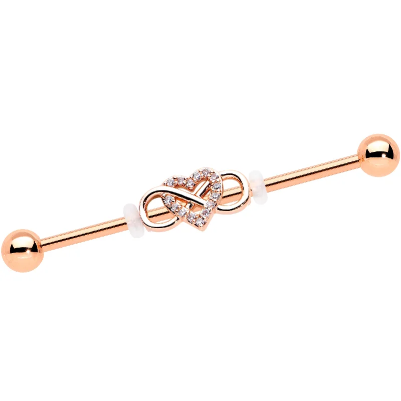 Women's Earrings – Elegant Designs for Every Personality--14 Gauge Clear CZ Gem Rosy Infinity Heart Industrial Barbell 38mm Women's Earrings – Elegant Designs for Every Personality--14 Gauge Clear CZ Gem Rosy Infinity Heart Industrial Barbell 38mm