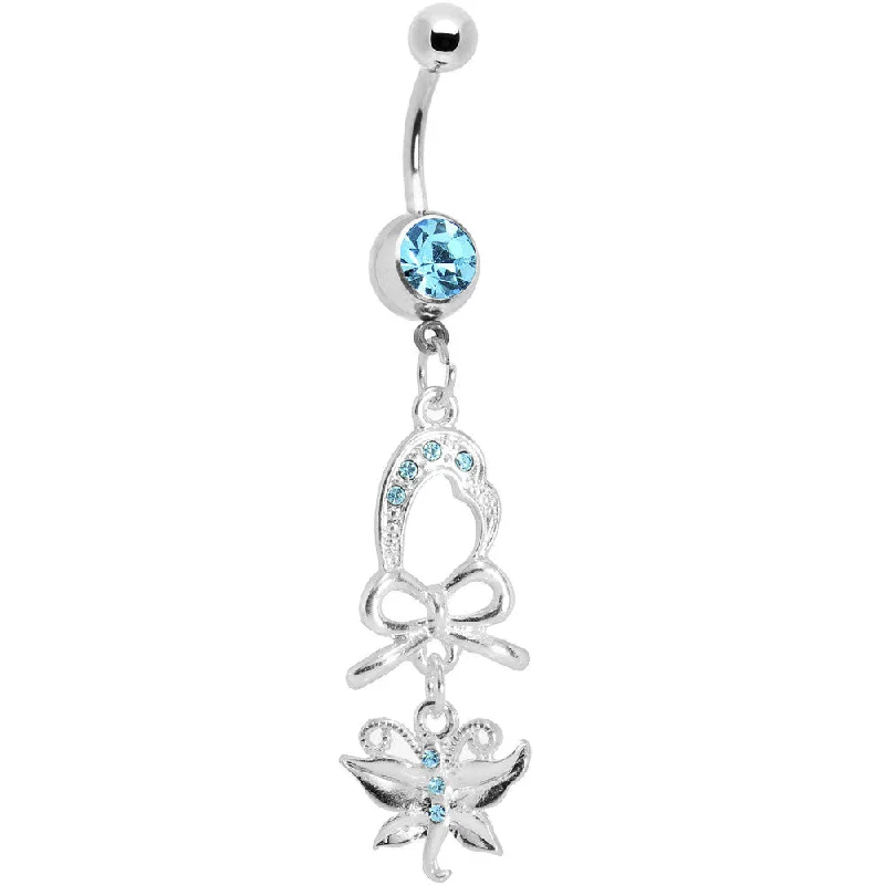 Belly Rings for Fun Fashion Styles -Aqua Gem Bow Heart Butterfly Dangle Belly Ring