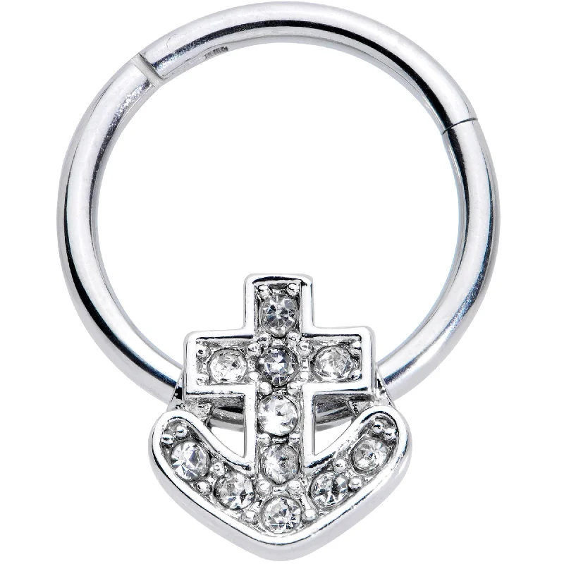 Designer Nose Rings for Bold Looks -16 Gauge 3/8 Clear Gem Nautical Anchor Hinged Segment Ring Designer Nose Rings for Bold Looks -16 Gauge 3/8 Clear Gem Nautical Anchor Hinged Segment Ring