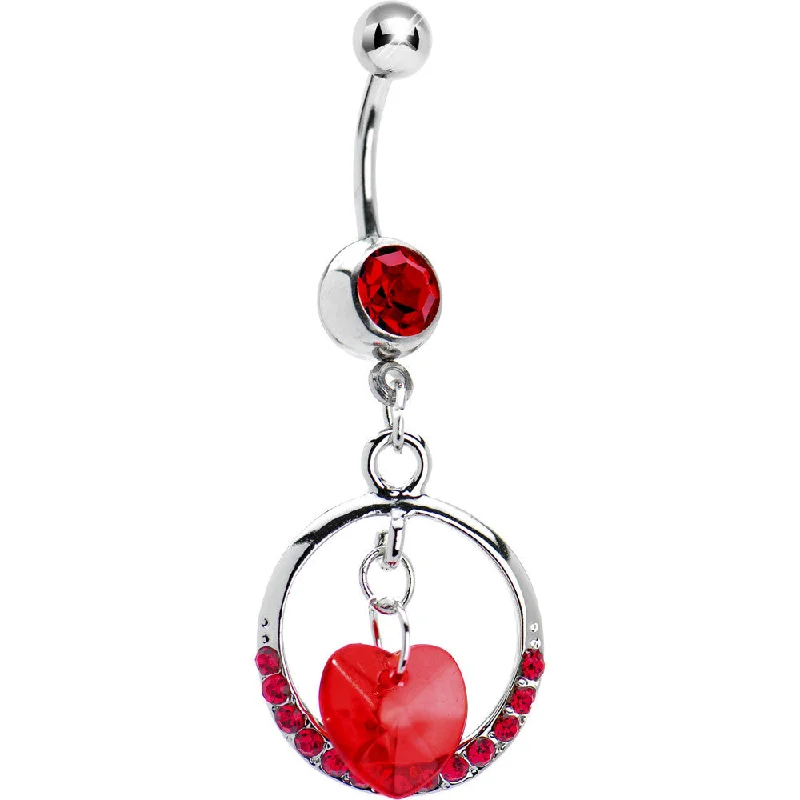 Elegant Belly Rings for Sophisticated Style -Siam Red Gem Circular Heart Drop Belly Ring Elegant Belly Rings for Sophisticated Style -Siam Red Gem Circular Heart Drop Belly Ring