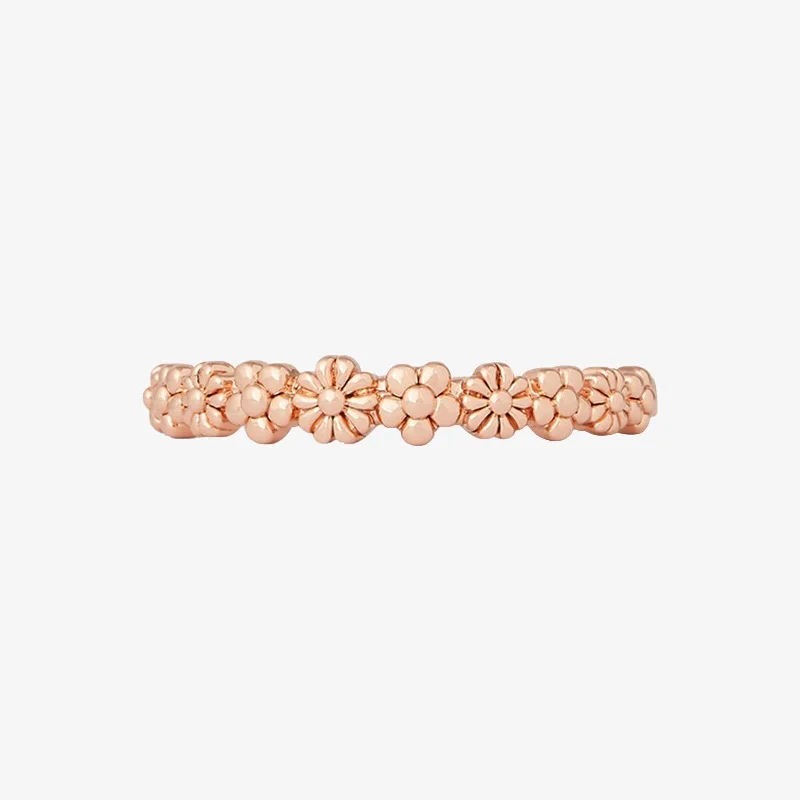 Chic Women's Rings for Fashion-Forward Looks-Rose Gold Floral Stacking Ring
