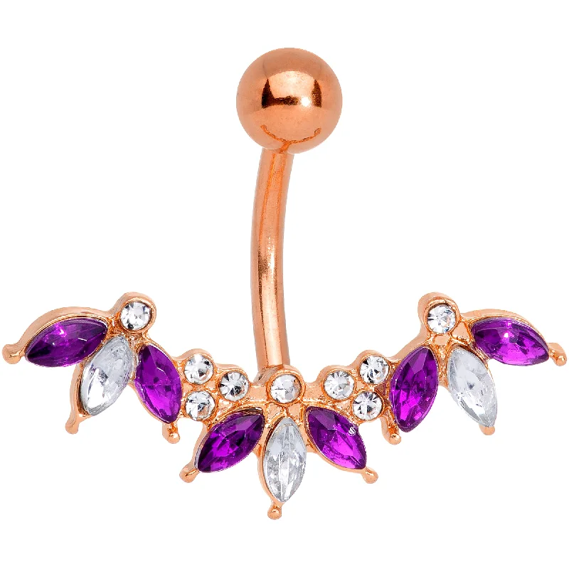 Trendy Belly Rings for Creative Styles -Purple Clear Gem Rose Gold Tone Anodized Comely Clusters Belly Ring Trendy Belly Rings for Creative Styles -Purple Clear Gem Rose Gold Tone Anodized Comely Clusters Belly Ring