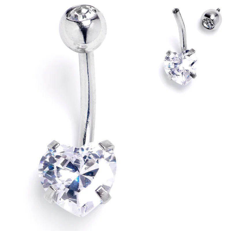 Beautiful Belly Rings with Chic Features -Clear CZ Gem Heart Internally Threaded Belly Ring Beautiful Belly Rings with Chic Features -Clear CZ Gem Heart Internally Threaded Belly Ring
