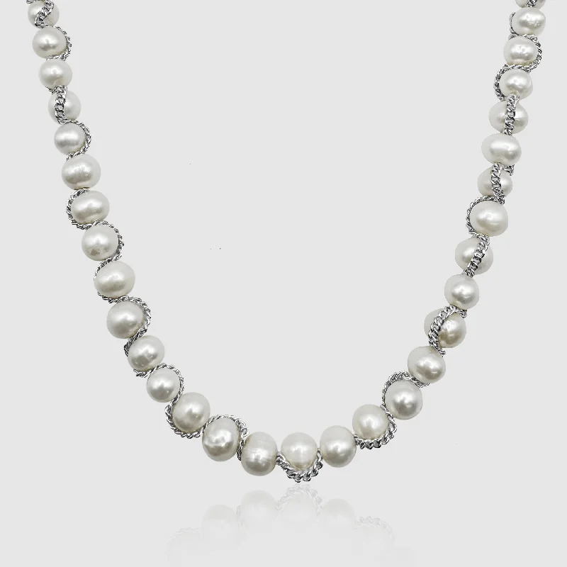 Exclusive Men's Necklaces & Pendants for the Modern Gentleman-Chain Wrap Real Pearl Necklace (Silver) Exclusive Men's Necklaces & Pendants for the Modern Gentleman-Chain Wrap Real Pearl Necklace (Silver)