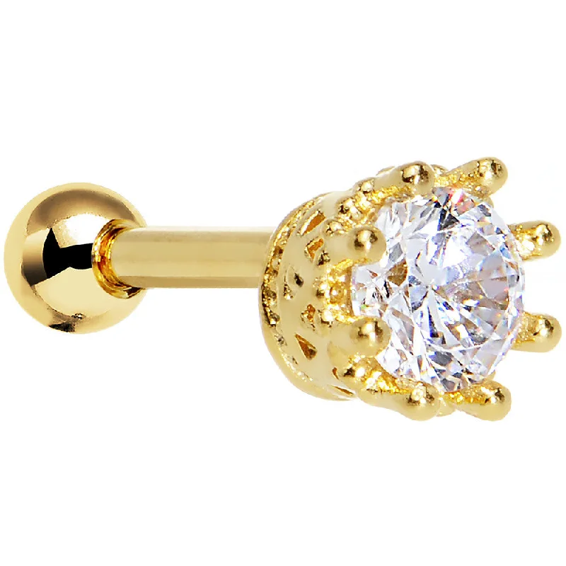 Women's Earrings – Elegant Designs for Every Personality--14kt Gold Plated Clear CZ Classic Prong Tragus Cartilage Earring 1/4