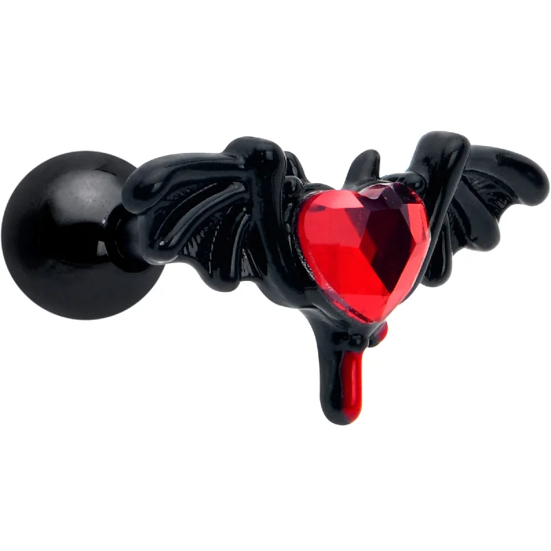 Women's Earrings – Elegant Designs for Every Personality--16 Gauge 1/4 Red Gem Black Bleeding Heart Bat Cartilage Tragus Earring