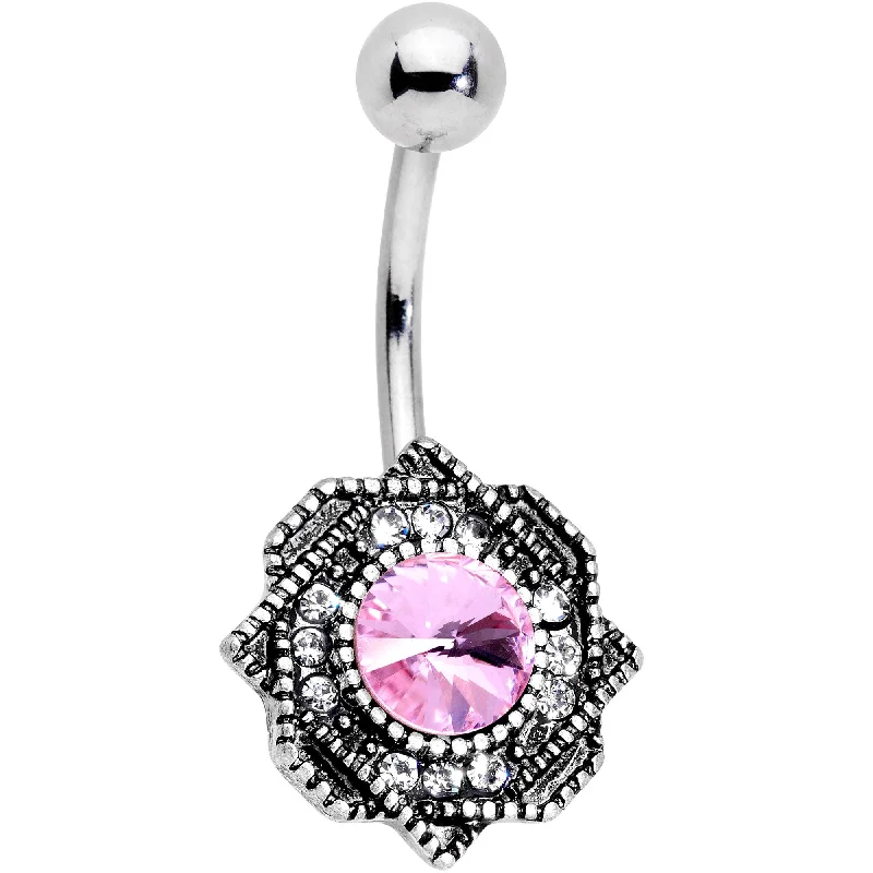 Trendy Belly Rings with Modern Features -Clear Pink Gem Sophisticated Star Belly Ring