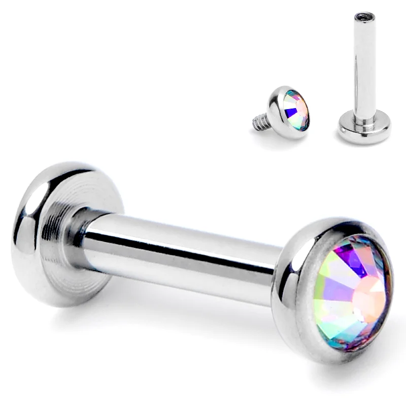 Designer Lip Rings with Luxurious Appeal16 Gauge 1/4 Aurora CZ Gem ASTM F-136 Implant Grade Titanium Internally Threaded Labret Designer Lip Rings with Luxurious Appeal16 Gauge 1/4 Aurora CZ Gem ASTM F-136 Implant Grade Titanium Internally Threaded Labret