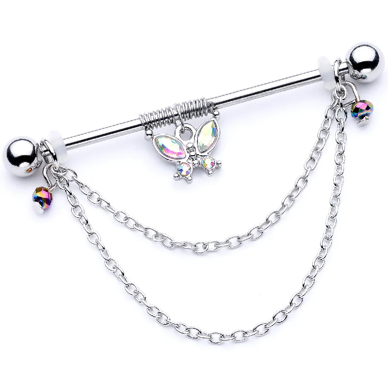 Women's Earrings – Elegant Designs for Every Personality--14 Gauge Aurora Gem Butterfly Chain Dangle Project Bar 38mm