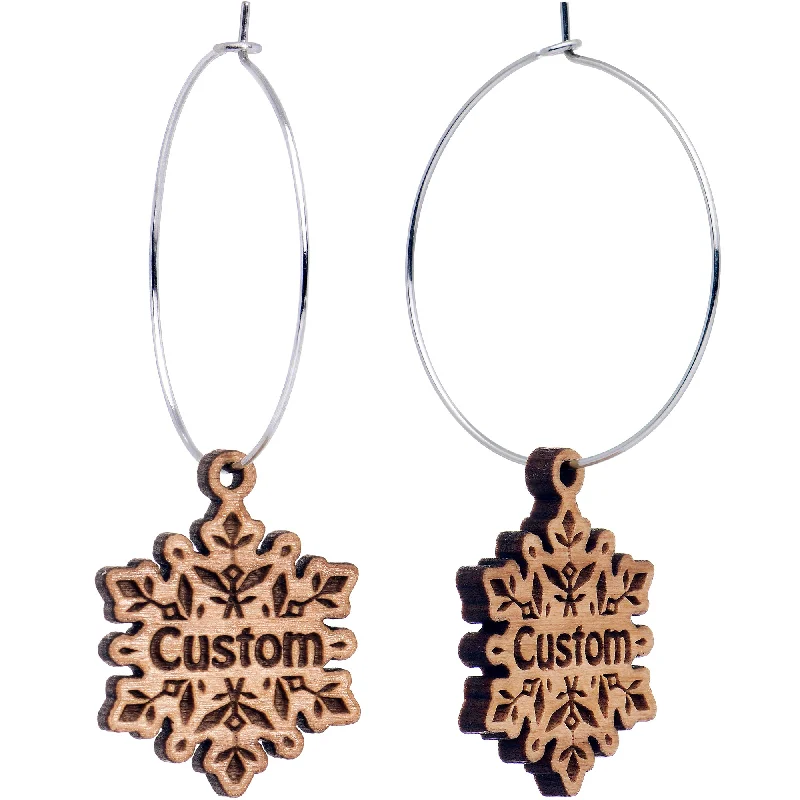 Women's Earrings – Elegant Designs for Every Personality--Custom Natural Wood Snowflake Personalized Hoop Earrings Women's Earrings – Elegant Designs for Every Personality--Custom Natural Wood Snowflake Personalized Hoop Earrings