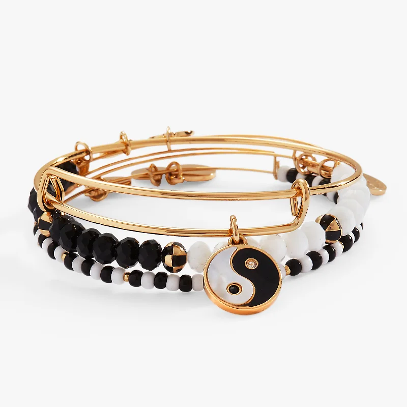 Colored Stone Bangles for Women-Mother of Pearl Yin Yang Bangles Set of 3
