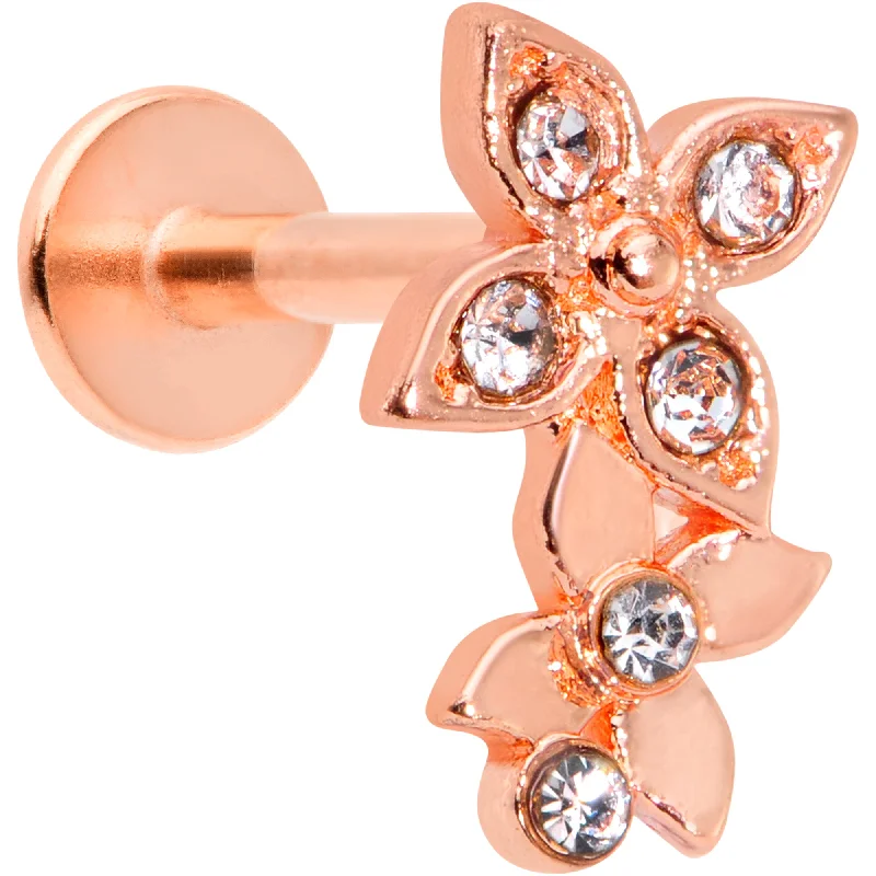 Bold and Beautiful Lip Rings16 Gauge 5/16 Clear Gem Rose Gold Tone Butterfly Duo Labret Tragus