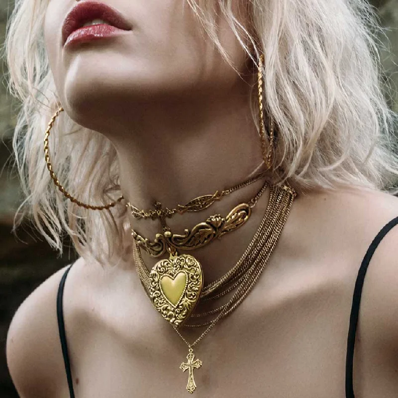 Shop Classic Women's Necklaces & Pendants with a Modern Twist-LOVE STRUCK. Ornate Heart Choker - Gold Shop Classic Women's Necklaces & Pendants with a Modern Twist-LOVE STRUCK. Ornate Heart Choker - Gold