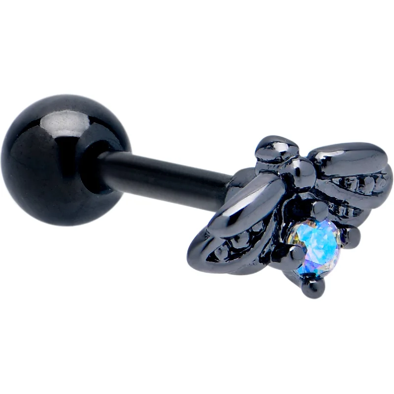 Women's Earrings – Elegant Designs for Every Personality--16 Gauge 1/4 Blue Gem Black Gothic Butterfly Cartilage Tragus Earring