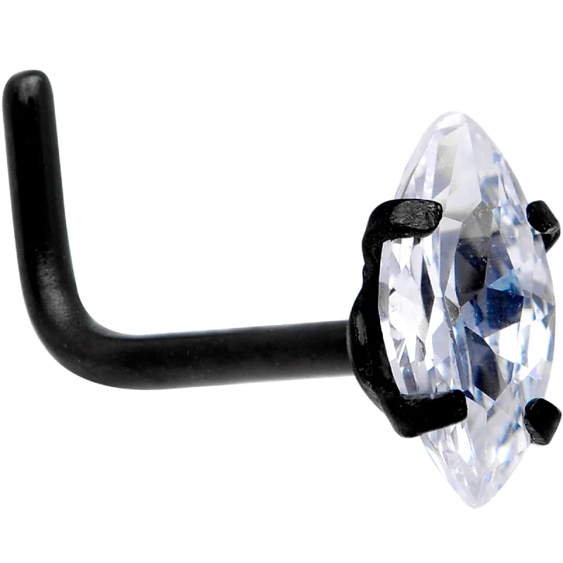 Stylish Nose Rings for Pierced Ears -20 Gauge 1/4 Clear CZ Gem Black IP Ellipse L Shape Nose Ring Stylish Nose Rings for Pierced Ears -20 Gauge 1/4 Clear CZ Gem Black IP Ellipse L Shape Nose Ring