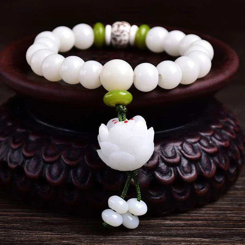 Bracelet Sets for Men-Buddha Stones Lotus Natural White Bodhi Seed Luck Bracelet