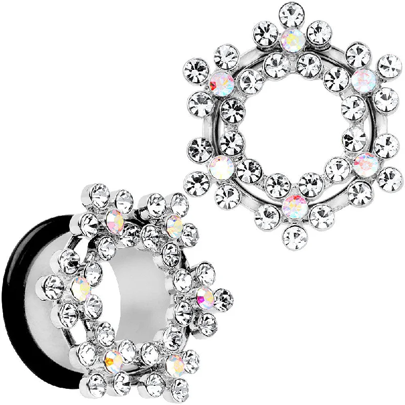 Women's Earrings – Elegant Designs for Every Personality--18mm Clear and Aurora Gem Snowflake Steel Tunnel Plug Set Women's Earrings – Elegant Designs for Every Personality--18mm Clear and Aurora Gem Snowflake Steel Tunnel Plug Set