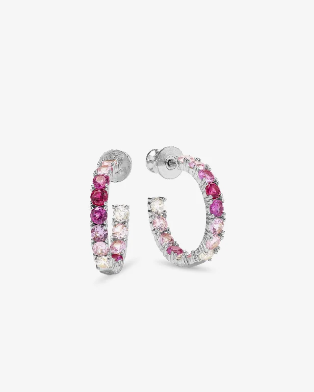 Women's Earrings – Elegant Designs for Every Personality--Heiress Ombré Hoops .75" - Silver|Pink Sapphire Ombré