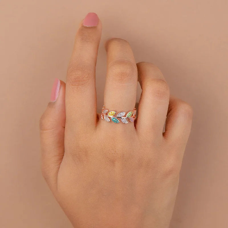 Shop Classic Women's Necklaces & Pendants with a Modern Twist-Rose Gold Multi Diamond Leaf Ring Shop Classic Women's Necklaces & Pendants with a Modern Twist-Rose Gold Multi Diamond Leaf Ring