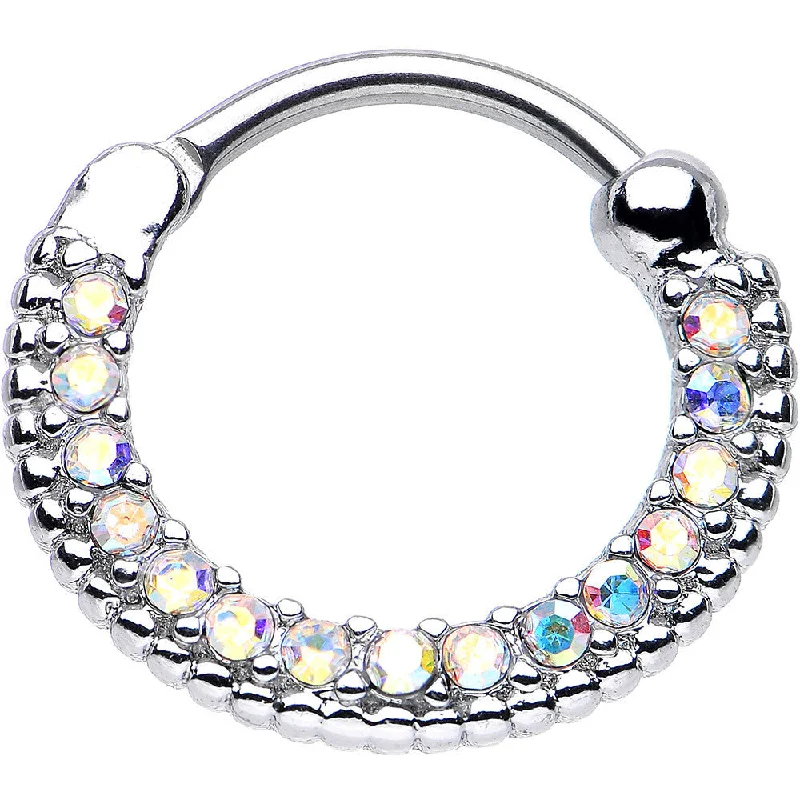 Beautiful Nose Rings for Trendy Style -16 Gauge 3/8 Aurora CZ Ring of Brilliance Septum Clicker Beautiful Nose Rings for Trendy Style -16 Gauge 3/8 Aurora CZ Ring of Brilliance Septum Clicker