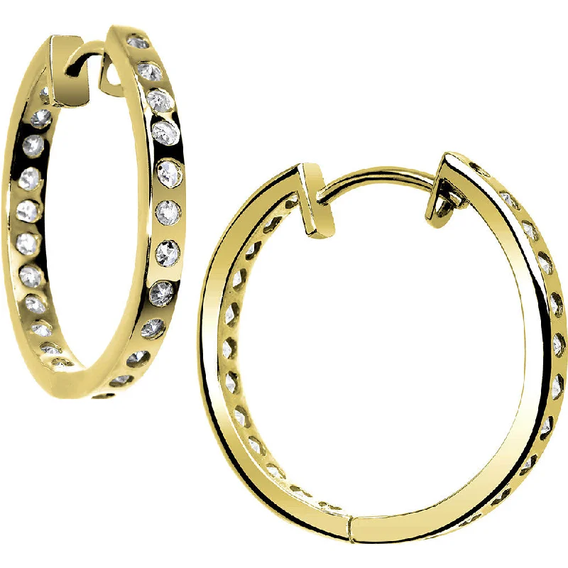 Women's Earrings – Elegant Designs for Every Personality--14kt Yellow Gold CZ In and Out Hoop Earrings - .75 Inch