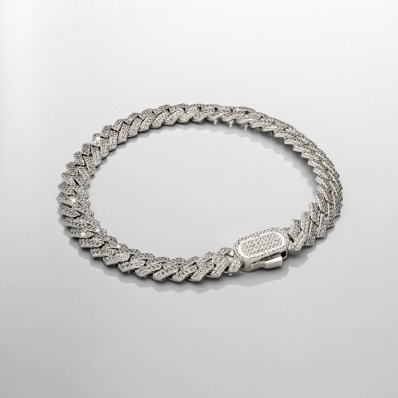 Men's Adjustable Cuff Bracelets with Stones-Prong Link Iced Cuban Bracelet (Silver) 8mm