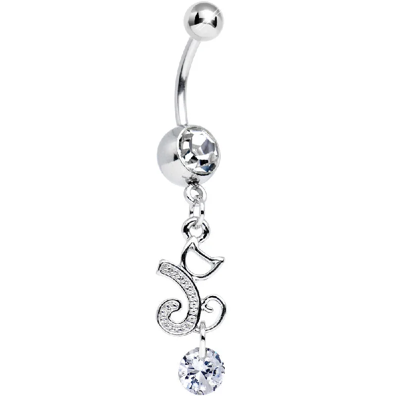 Comfortable Belly Rings with Special Design -Clear Cubic Zirconia Falling Ribbon Swoosh Dangle Belly Ring Comfortable Belly Rings with Special Design -Clear Cubic Zirconia Falling Ribbon Swoosh Dangle Belly Ring