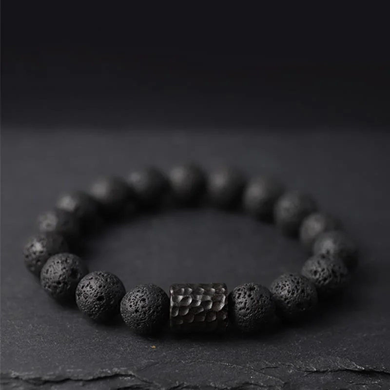 Men's Bracelets with Stone Accents-Buddha Stones Lava Rock Ebony Wood Tiger Eye Support Healing Bracelet