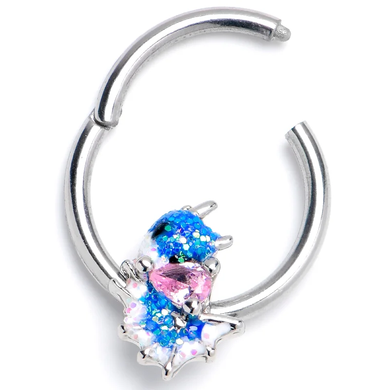Comfortable Nose Rings with High-End Appeal -16 Gauge 3/8 Pink CZ Gem Sea Monster Glitter Blue Hinged Segment Ring Comfortable Nose Rings with High-End Appeal -16 Gauge 3/8 Pink CZ Gem Sea Monster Glitter Blue Hinged Segment Ring